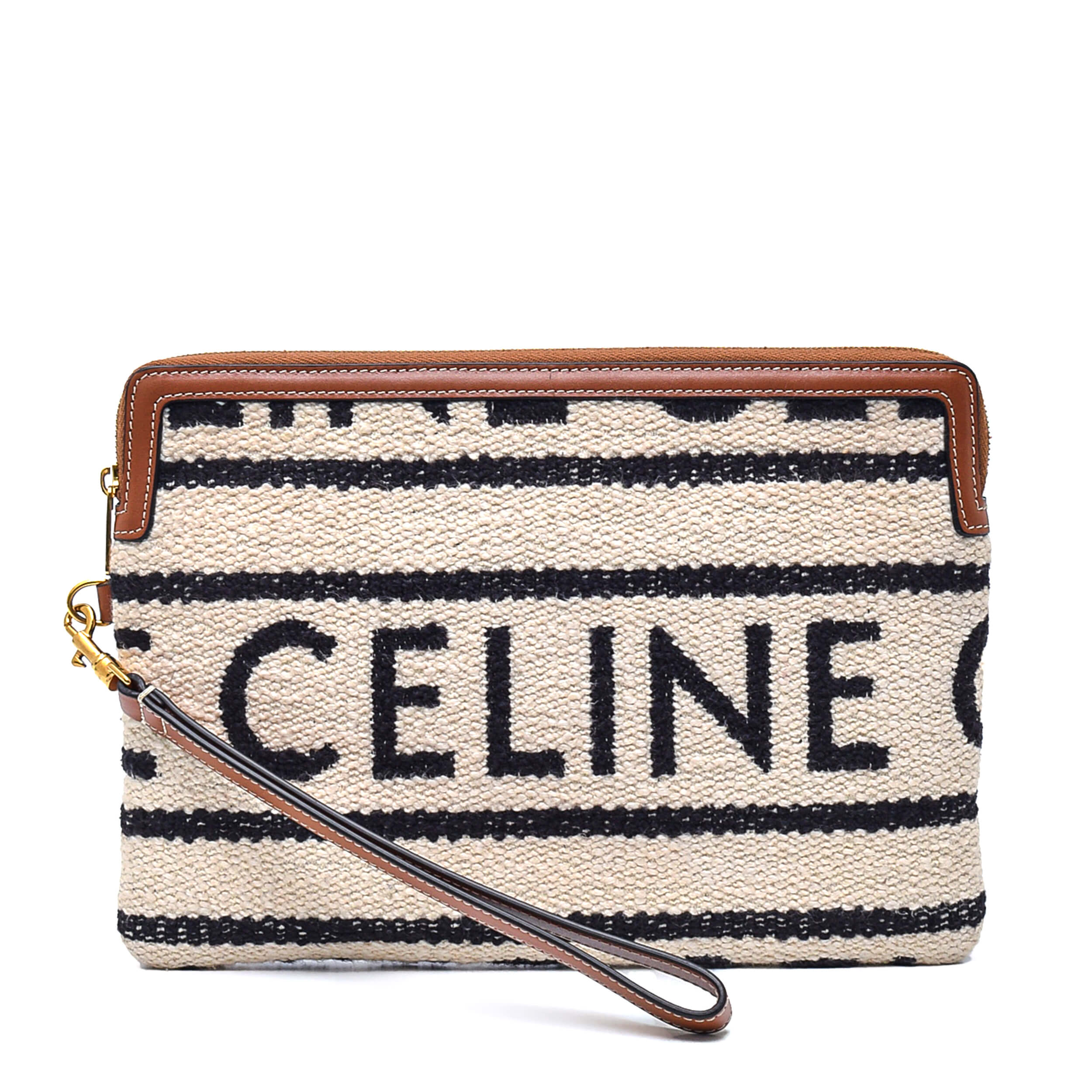 Celine - Beige&Black Cloth Logo Clutch Bag